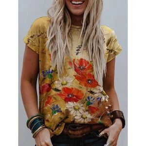 ✨Misslook Summer Floral Short Sleeve Casual Cotten Blend Sz Large Tee✨